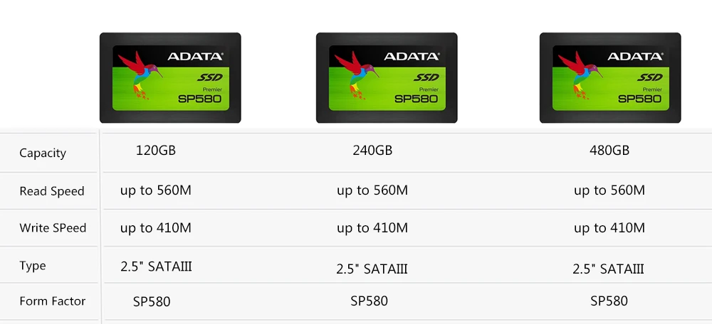 ADATA SP580 SATA SSD 120 Go 240 Go 480 Go 960 Go 2,5 pouces SATA 3 Disque solide interne Disque dur Disque HD SSD pour ordinateur portable