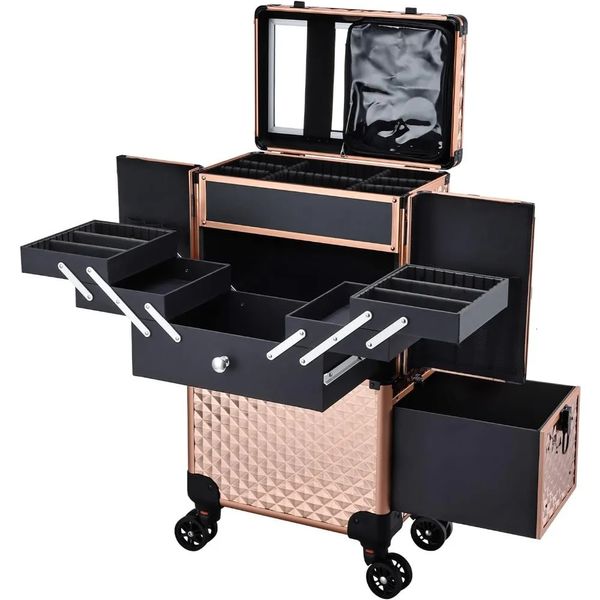 Adazzo Professional Makeup Artist Rolling Train Case Multifuncional Cosmético Gran Almacenamiento para la uña 240416