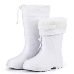 Agregue el terciopelo manteniendo altas toldos para hombres Botas de lluvia de algodón no deslizantes para hombres y zapatos impermeables para mujeres 231226