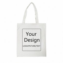 Ajoutez votre Logo/image/texte de conception sacs en toile personnalisés sac fourre-tout boutique impression Design original blanc noir unisexe voyage Beige P3T8 #