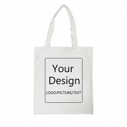 Ajoutez votre conception Logo / image / texte Sacs de toile personnalisés Sac fourre-tout Imprimé Original Design blanc noir unisexe voyage beige z51v #