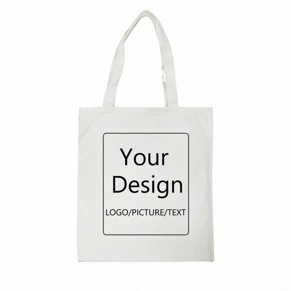 Agregue su diseño Logotipo/imagen/texto Bolsas de lona personalizadas Bolsa de mano Tienda Imprimir Diseño original Blanco Negro Unisex Viaje Beige P3T8 #