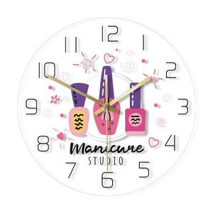 Ajouter votre nom manucure Studio polonais impression personnalisée horloge murale Salon personnalisé suspendu montre cadeau pour technicien des ongles 220615