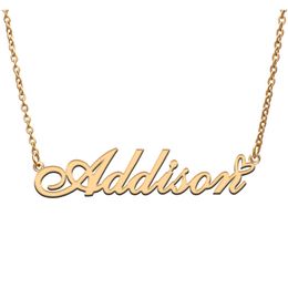 Nom Addison Colliers pour les femmes Love Heart Gold Gold Pendre Pendre Girl en acier inoxydable