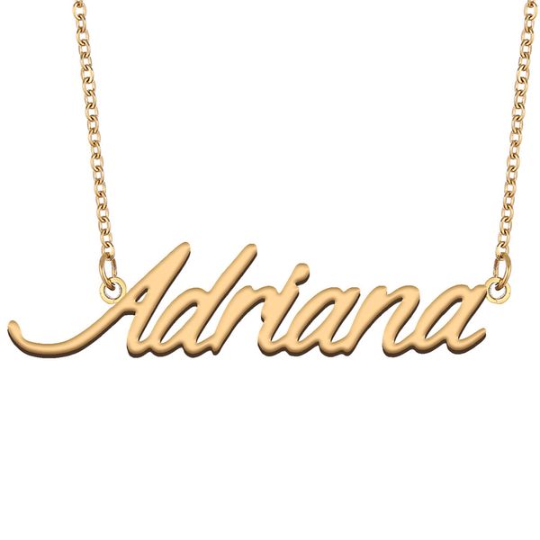 Adriana plaque signalétique collier pendentif pour femmes filles cadeau d'anniversaire plaque signalétique personnalisée enfants meilleurs amis bijoux plaqué or 18 carats bijoux en acier inoxydable de Noël