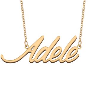Adele Collar con nombre personalizado para mujer, letra, fuente, etiqueta, acero inoxidable, oro y plata, collar con placa de identificación personalizada, regalo de joyería