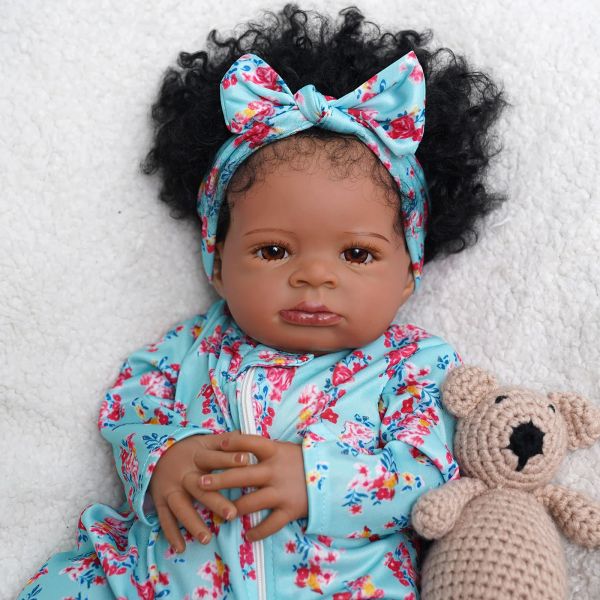Adfo 17 '' pulgadas Reborn Dolls Lanny 43 cm Reborn Baby Toy Niño Piel Negra Terminada Bebé Muñecas Realistas Recién nacidos por regalo