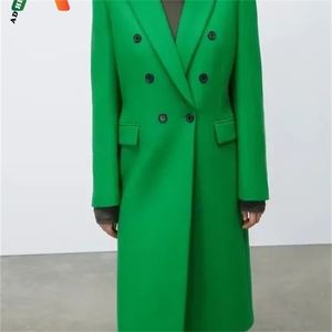 ADHERBLING VROUW CASUAL TRAF LOSE JAAD Veer Dubbele borsten Lange mouw Midlengte Trench Coats Green Outerwear 220819