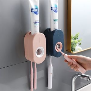 Adhesive Automatic Toothpaste Squeezer Set, Wall-mounted Toothpaste Holder, Toothbrush Rack, Wall Suction Toothpaste Squeezer 211130