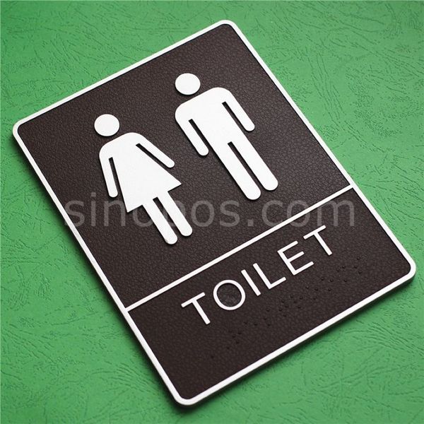 Letrero adhesivo de plástico para baño con Braille en relieve, 8 puertas de baño, señalización grande, paneles de pared para baño, WC, habitación plat245h