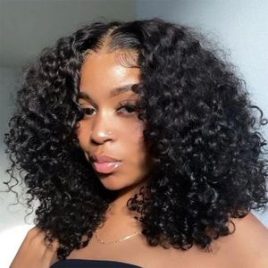 Lijmvrij 12a Korte diep menselijk haar Water WAVE Strange Curly Bob Lace Front transparante pruik