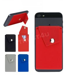 Étui portefeuille adhésif en silicone pour téléphone avec poche à pression, porte-cartes de crédit à coller avec support pour iphone, samsung, couleur aléatoire