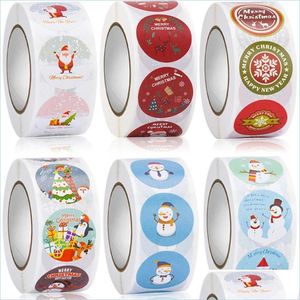 Lijmstickers 1 inch Merry Christmas Diy Handmade sticker -pakket Dankje u label afdichting Stickers Party Snowman Adhesive SEAL LA DHW4T