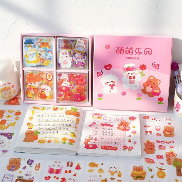 Pegatinas adhesivas 100 hojas Cute Cartoon Girl Boxed Sticker Set Transparente Impermeable DIY Diario Scrapbooking Teléfono Pegatinas Kawaii Papelería 230715