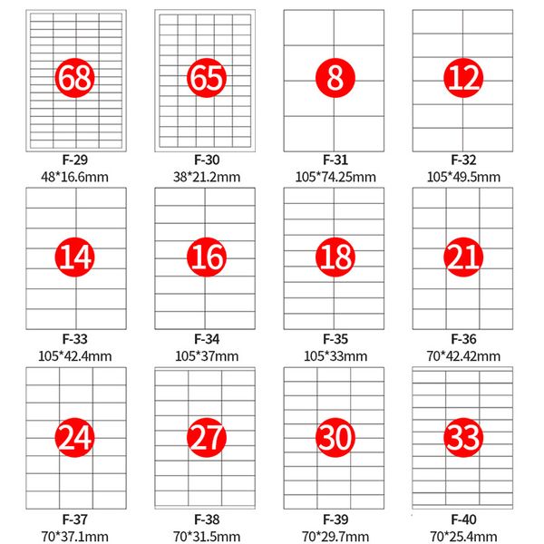 Pegatinas adhesivas, 42 tamaños, pegatina en blanco, autoetiqueta A4, impresora de inyección de tinta láser, copiadora, papel artesanal, etiquetas de código de barras de negocios, 100 hojas 230630