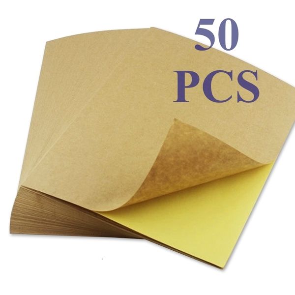 Autocollants adhésifs 50 feuilles paquet A4 papier kraft brun clair Carton couleur autocollant jet d'encre impression laser étiquette autocollante 230630