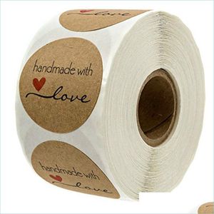 Autocollants Adhésifs 500Pcs Étiquettes Rondes À La Main Kraft Papier Emballage Autocollant Pour Bonbons Dragée Sac Boîte Cadeau Emballage Mariage Merci Sti Dhw1L