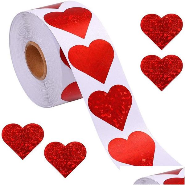 Autocollants adhésifs 50500pcs étiquettes en forme de coeur rouge Saint-Valentin papier emballage autocollant sac de bonbons boîte-cadeau emballage mariage 20211228 Dhovd