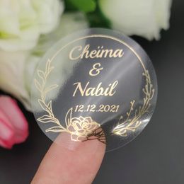 Lijmstickers 50 stks goud transparante labels aangepaste handgemaakte feest bruiloft gunst stickers gepersonaliseerde geschenken zaketiketten 5 cm 220902