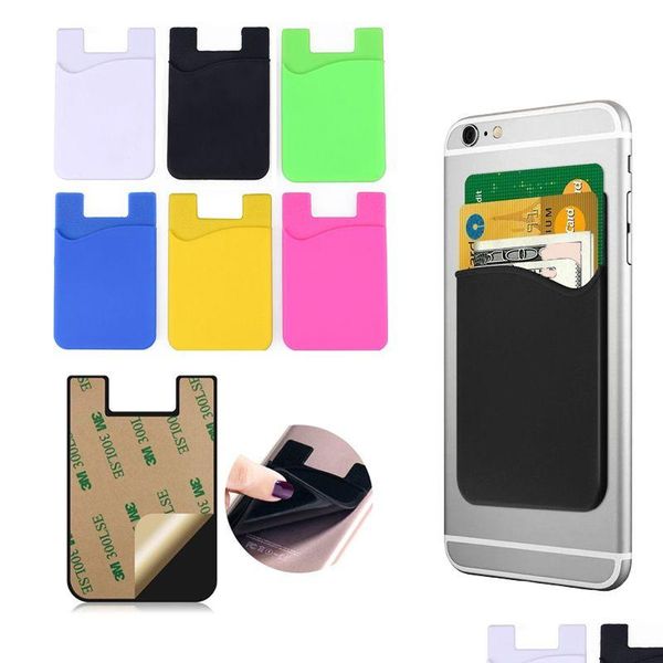 Autocollants Adhésifs Titulaire De La Carte Sile Poche Téléphone Portable Poche Mini Portefeuille Autocollant Couleur Unie Logo Personnalisé Vt0202 Drop Delivery Office Sc Dhvw4