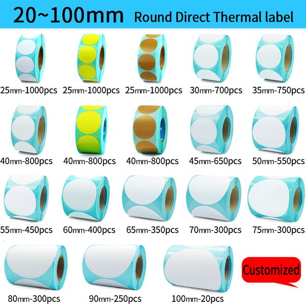 Autocollants adhésifs étiquettes thermiques directes rouleau couleur blanc rond 1 rouleaux emballage joint étiquette autocollant 230630