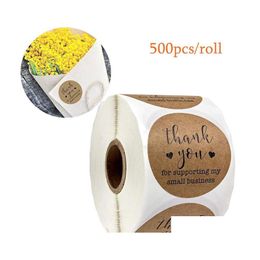 Pegatinas adhesivas Etiquetas de papel Kraft Gracias por apoyar mi pequeña empresa Etiquetas de sello Diy Decoración de regalo de Navidad 500 piezas Drop Dhu5K