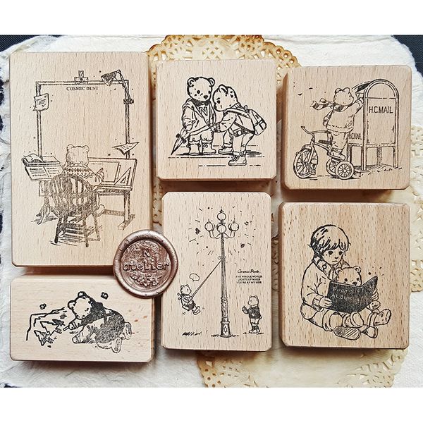 Pegatinas adhesivas Pooh Bear Sello de madera 6 tipos Scrapbooking Vintage Kawaii Sellos 230907