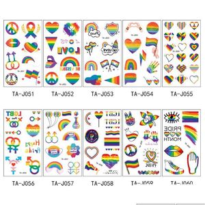 Zelfklevende Stickers Rainbow Tattoo Sticker Lgbt Pride Tijdelijke Vlag/Lippen/Hart/Rainbow Pics Voor Festivals Drop Delivery Office School Dhxte