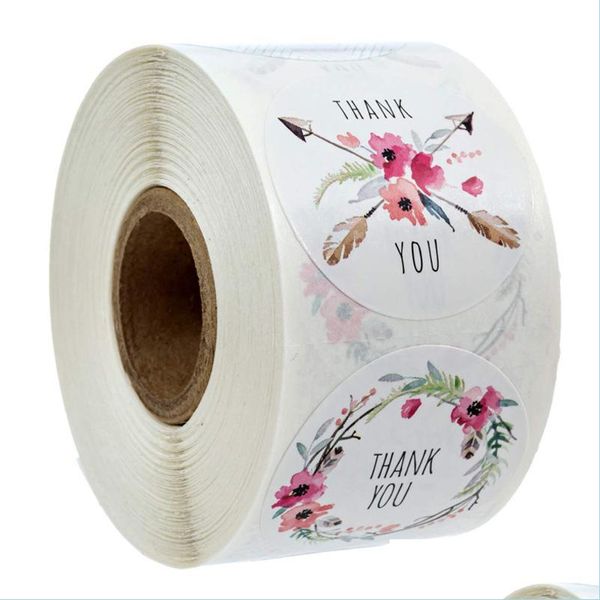 Pegatinas adhesivas Pegatinas de agradecimiento Etiquetas de sello 500 piezas / rollo Etiqueta redonda para paquete Decoración personalizada Papelería Etiqueta Autum Dhah0