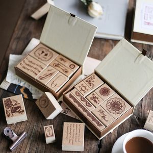 Lijmstickers Vintage houten rubberen stempel set veren kant bladmuziekstijl decoratieve gemonteerde postzegels voor kaart maken knutselen 230816