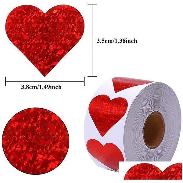 Autocollants adhésifs en gros de 1/1,5 pouce de coeur rouge Forme de la Saint-Valentin Étiquettes d'emballage de papier Candy Dragee Boîte cadeau Boîte à cadeau Emballage 500 DRO DHWSZ