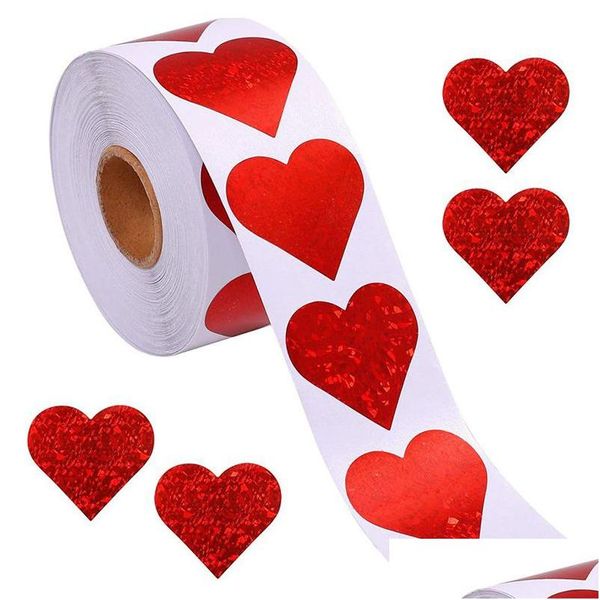 Autocollants adhésifs En gros 1/1,5 pouces Autocollants adhésifs en forme de coeur rouge Saint Valentin Étiquettes d'emballage en papier Bonbons Dragée Sac Cadeau B Dhq0G