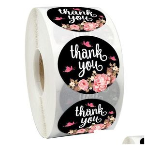 Autocollants adhésifs en gros 500 pièces/rouleau fleur autocollant merci sceller étiquettes ronde récompense Scrapbooking pour professeur d'école mignon Stati Dhelc