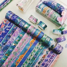 Plakband 16 stuks Zeemeermin Washi 2016 Tapes Oceaan Decoratieve plakband Journal Supplies Zilverfolie Afplakband Schattig Briefpapier Washitape 230731