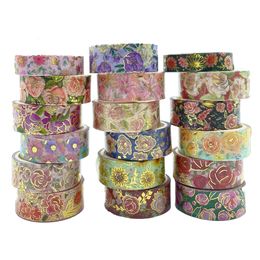 Cintas adhesivas 18 rolls Flower Washi Cadle Conjunto de aluminio de oro Decoración de Kawaii para etiqueta de álbumes de recortes Papelería 2016 230907