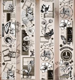 Lijmbanden 5meter vintage zwart en wit pure vlinderbloemen Washi Tape Pet Diy Journal Stickers 2016 230816