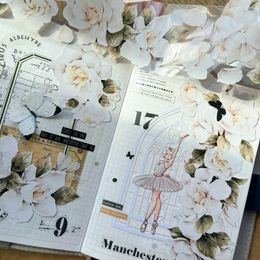 Plakband 5 meter Vintage Retro Gardenia Bloem Witte Bloemen Washi PET Tape Maste Stickers 2016 230804