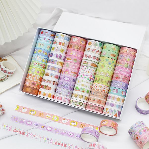 Cintas adhesivas 60 rollos 4800 pulgadas Cartoon Kawaii Washi Tape Set Grid Food Girl Scrapbooking Sticker DIY Enmascaramiento Niño Japonés Madre Regalo Decoración 2016 230818