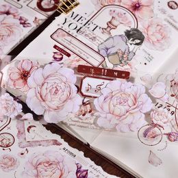 Rubans adhésifs lumière rétro douce fleur de pivoine rose floral PET Washi bande bricolage Journal autocollants 2016 2016 230907