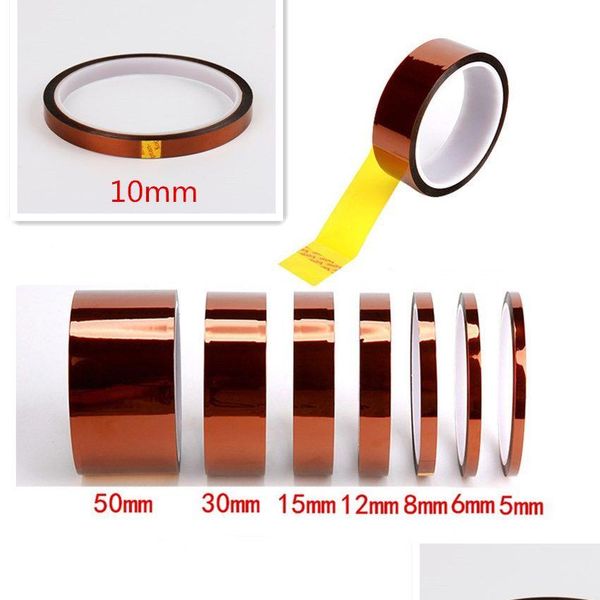 Cintas adhesivas Venta al por mayor Gold Finger Polyimide Heat Tape Resistencia a altas temperaturas Pi Sublimación 260C-300C 5 mm 10 mm 20 mm Drop Deliv Dhleb