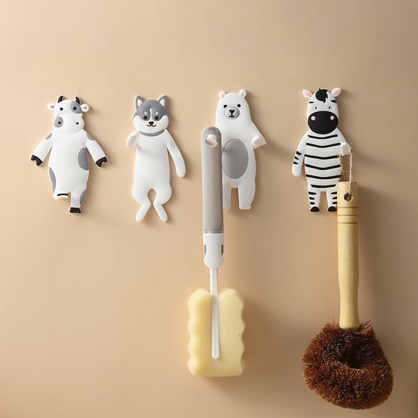 Ganchos de pared adhesivo Animal de animales Hangos para llaves de ganchillo de pared Tenedor de crochet extraíble Hancho de cocina Decoración casera lavada