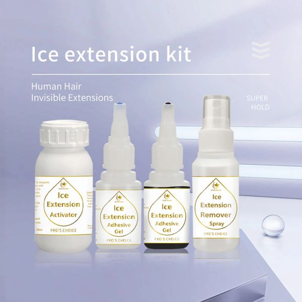 Kit de Gel de pegamento para extensión de cabello, adhesivos de hielo para extensión de cabello en frío, Kit de adhesivo y removedor de pegamento de cuatro botellas