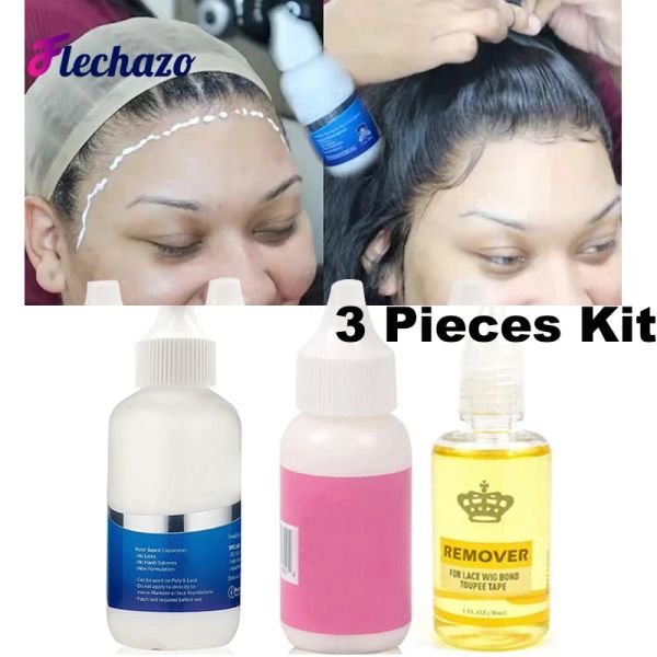 Adhesivos Pegamento para peluca de encaje con kit removedor Adhesivo adhesivo de reemplazo de cabello impermeable para peluca frontal Postizos de polietileno Sistemas de cabello tupé