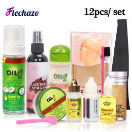 Kit de instalación de peluca adhesiva con todo, 12 Uds., espuma para el cabello, tinte de encaje, Spray, peluca de encaje, pegamento, cera para el cabello, barra de Control de bordes, banda para peluca