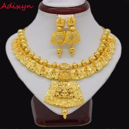 Adixyn 45cm / 18 inch ketting oorbellen sieraden set voor vrouwen meisjes goud kleur romantische Arabische / Ethiopische / Afrikaanse bruiloft accessoires C18122701