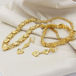 Adixyn African Womens Jewelry Set Gold Color Leaf Classic Muslim Musul Boucles Collier Bracelet Bridal Set N030119 240410