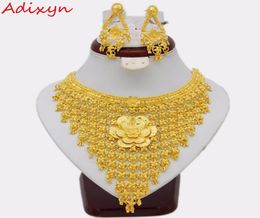 Adixyn grandes fleurs collier boucles d'oreilles ensemble de bijoux pour les femmes couleur or cuivre éthiopien arabe inde cadeaux de mariage C181227013076952