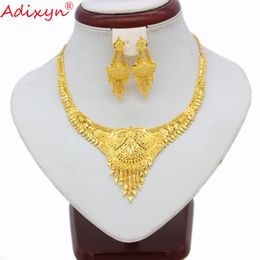 Adixyn Dubai gland collier boucles d'oreilles ensemble bijoux pour femmes/fille couleur or africain/éthiopien/inde mariage/fête bijoux N11214