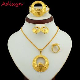 Adixyn Ethiopische Sieraden Sets 24K Goud Kleur Ketting / Oorbel / Hanger / Bangle / Ring Eritrea Afrika / Kenya Bruid Bruiloft Sets H1022