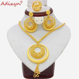 Adixyn India, conjunto de joyería pesada grande, collar largo de Color dorado/pendientes/anillo/colgante para mujeres, regalos de joyería de boda africana N04197 H1022